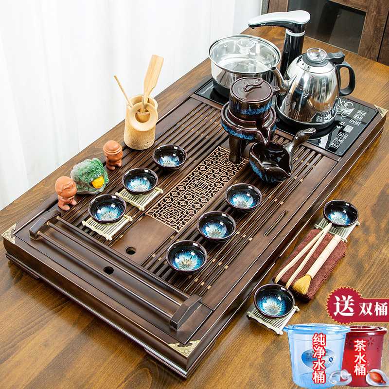 Complete Tea Set for Home Use, Simple Solid Wood Tea Tray, Fully Automatic, High-End Office and Living Room Tea Brewing Station, Tea Ceremony