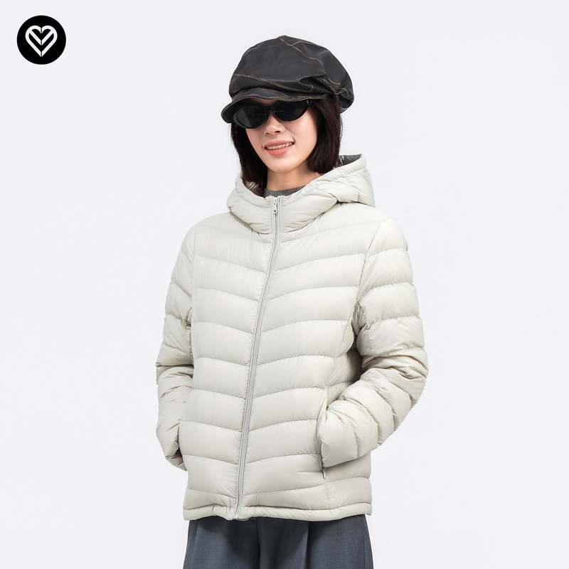 Lightweight Hooded 95% White Goose down 2026 New Slim-Fit Three-Proof Outdoor Ribbed down Jacket for Women, Lightweight Inner Liner Coat