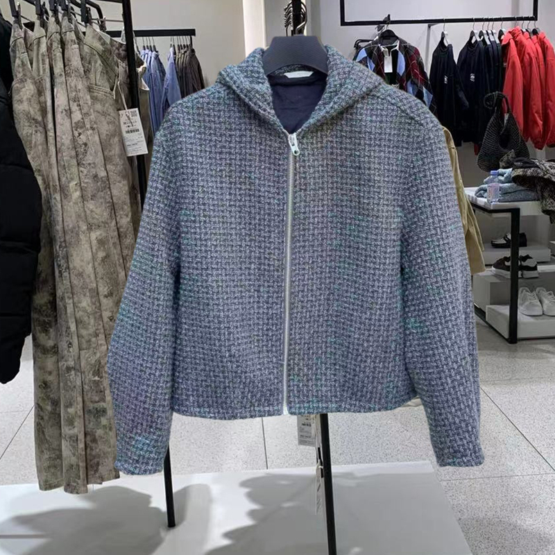 Fast Fashion Trendy Brand Spring and Autumn New Men's Woolen Hooded Casual Fashion Textured High-End Short Jacket Coat