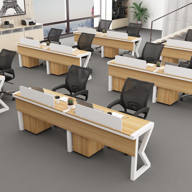 Staff desk side by side Single 2 people 3 People with single row horizontal and white screen computer working table with bezel
