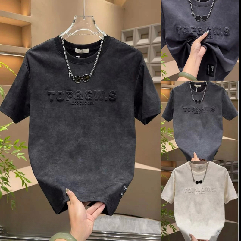 Summer New Style Letter-Printed Short-Sleeve Men's Round-Neck Tie-Dye Fashion Versatile Cool Slim-Fit T-Shirt Casual Top