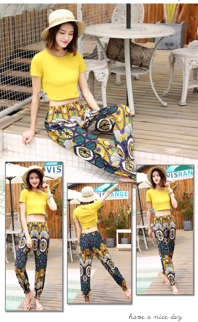 Bãi biển của phụ nữ quần mùa hè quần hậu cung mỏng cotton lụa lỏng chùm hoa quần gió quốc gia chín điểm chống muỗi quần quần alibaba nữ