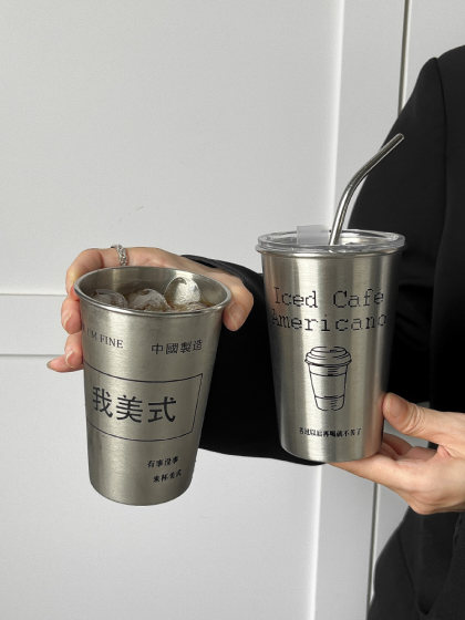 我美式咖啡杯304不锈钢随手杯ins风男女简约防摔随行杯双饮水杯子