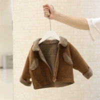 Áo khoác bé trai mùa đông 2018 Quần áo trẻ em mới cho trẻ em ve áo bằng da nhung Áo blouse áo khoác denim bé trai