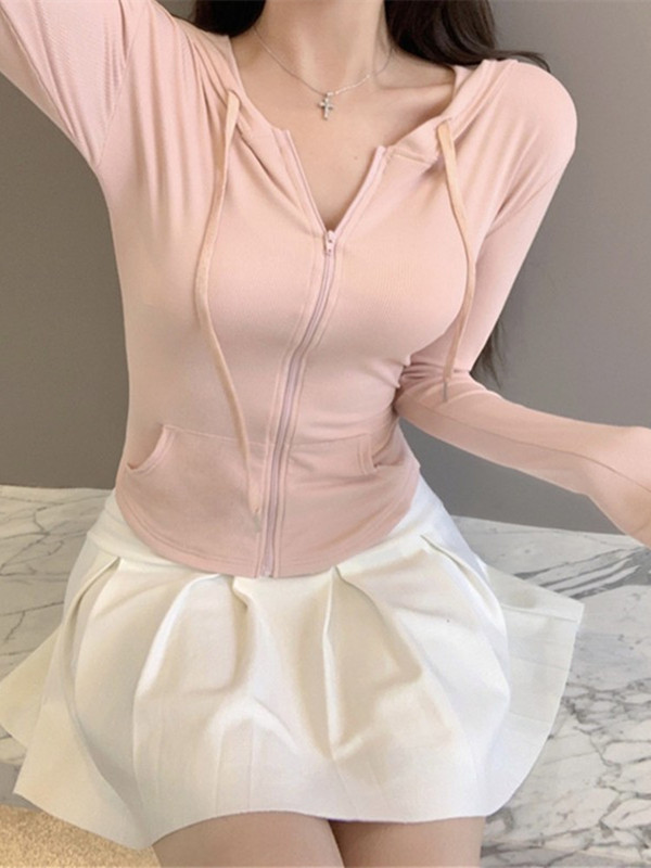 Pink Pure Desire Hot Girl Hooded Cardigan Zipper Jacket Women's Summer Slim Fit Unique Sun Protection Short Sports Top Pink Pure Desire Hot Girl Hooded Cardigan Zipper Jacket Women's Summer Slim Fit Unique Sun Protection Short Sports Top