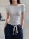 2025春夏美式正肩小圆领短袖修身叠穿中腰亲肤百搭紧身上衣t恤女