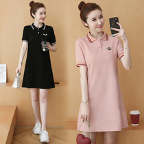 POLO dress female 2021 summer new long loose slim casual temperament lapel lapel short sleeve T-shirt skirt