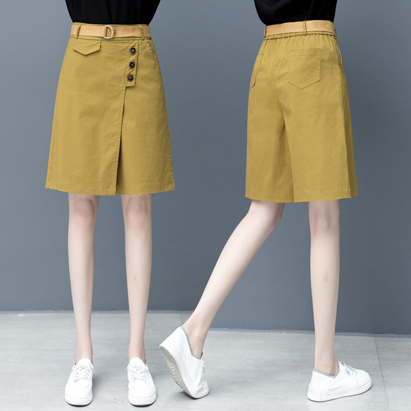 Five-point pants women's summer thin section high-waisted straight loose wide-leg five-point pants 2021 new Korean version of casual fashion culottes