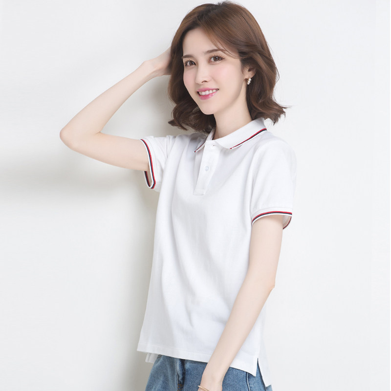 Pure Cotton T-shirt Woman Summer Short Sleeve Casual Loose large size Collar Polo Shirt Sports Half Sleeve Custom Logo work clothes