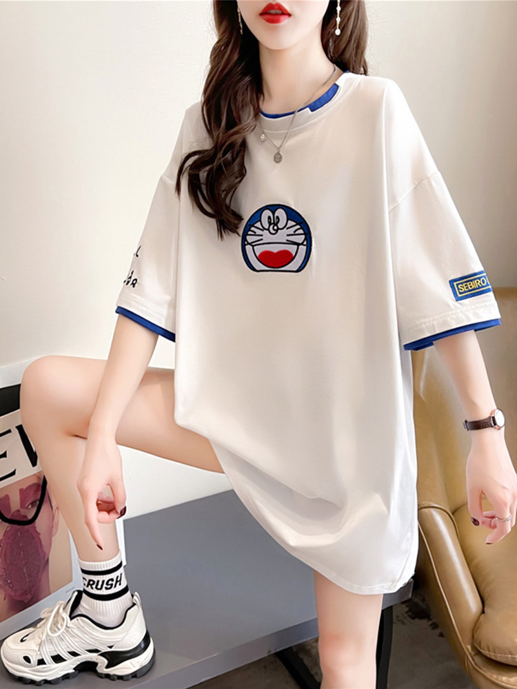 Two short - sleeved t - shirts 2021 new medium - long - term Korean version of the loose summer design feels thin tide