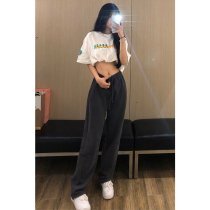 Wide leg sweatpants womens 2021 New straight loose casual high waist feet gray spring and autumn pants tide ins