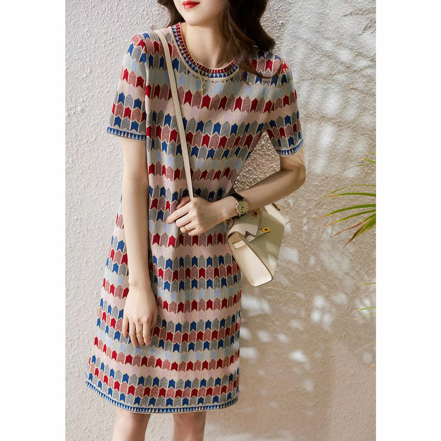 Starlight Flower Color dress Women 2021 New Summer Skinder Han version Leisure 100 hitch short sleeve T-shirt dress