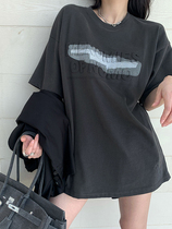 Dark grey short sleeve t-shirt woman 2021 new American street wind retro loose pure cotton half sleeve blouses Chains Chains