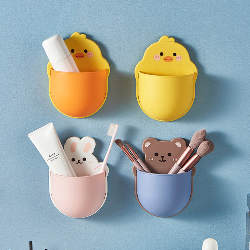 Powder room hanging frame cartoon bath rack free punched wall shelf creative plastic toilet toiletries storage box