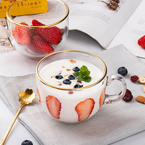 Large capacity Phnom Penh glass goblet oat cup ins wind water glass with cover spoon Milk Cup Breakfast children Home