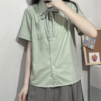 Spot Japanese JK basic short sleeve college style shirt short horn Matcha green wild college tip collar shirt
