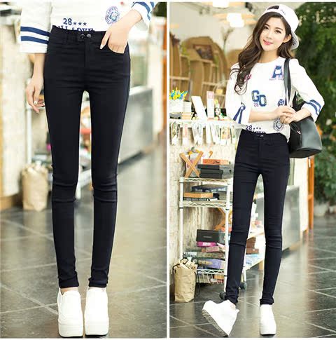 Quần legging đen mặc ngoài mùa xuân và mùa thu nữ cộng với nhung bê denim dài kéo dài quần bút chì cao eo quần nữ thời trang nữ 2020