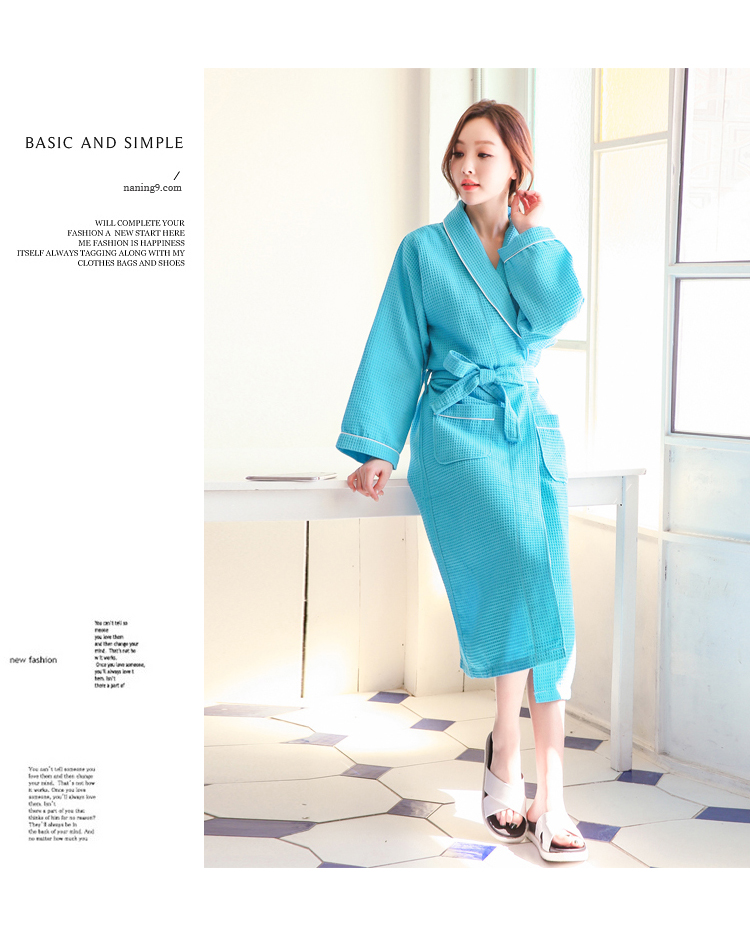 Mùa hè mỏng phần áo choàng tắm cotton dài tay áo choàng waff kích thước lớn nam và nữ vài chiếc áo ngủ thoáng khí thấm nước đồ ngủ đôi