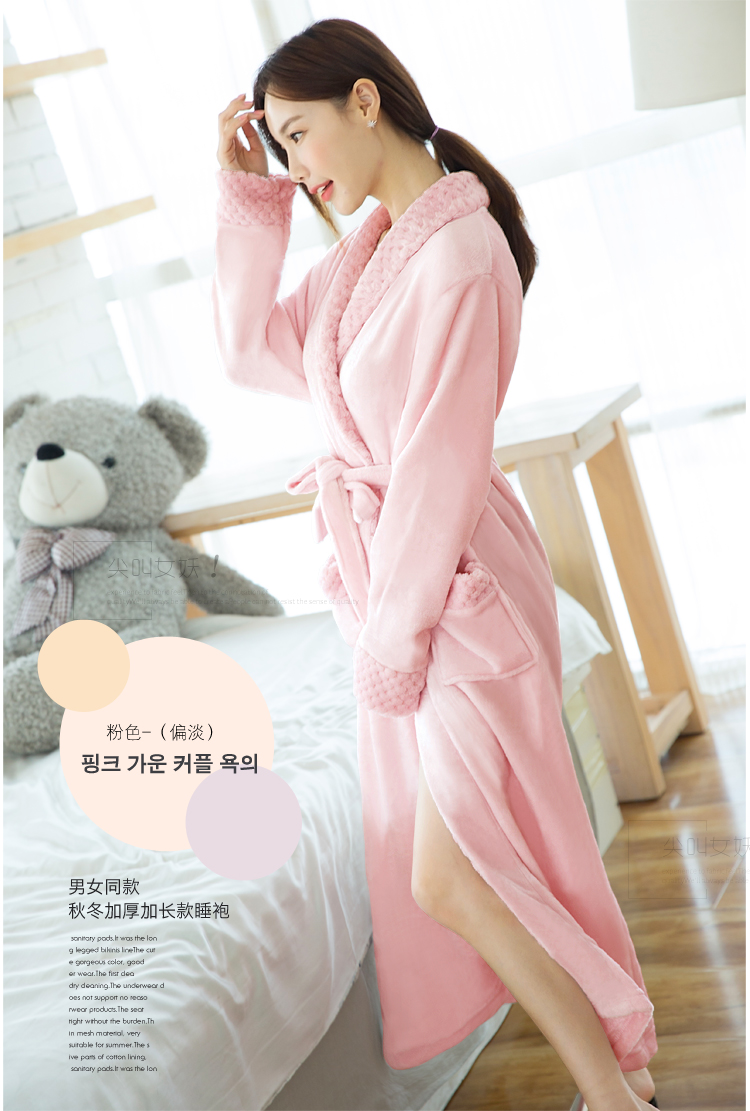Áo ngủ mùa đông và mùa đông flannel phụ nữ dày áo choàng dài lông cừu san hô áo tắm kích thước lớn đồ ngủ dài tay nam dịch vụ nhà áo ngủ nam cotton