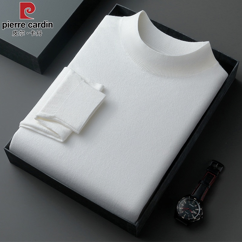 Pierre Cardin 2026 Spring New Men's Half-Turtleneck Light Luxury Textured Round Neck Thin Knit Base Shirt