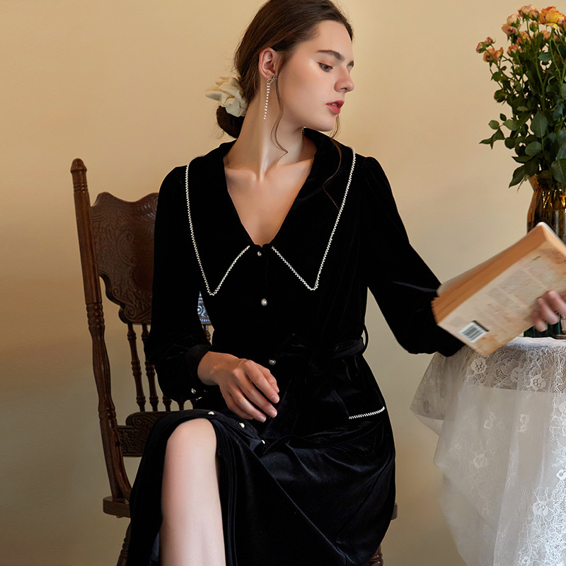 French court pajamas women's autumn and winter thickened warm gold velvet long-sleeved long version nightdress luxury sexy princess dress