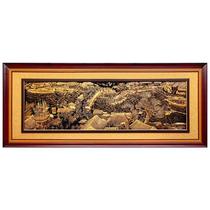 Golden carving painting European frame Qingming Shanghe picture living room decoration mural study bronze painting Chinese style European handicraft hanging painting