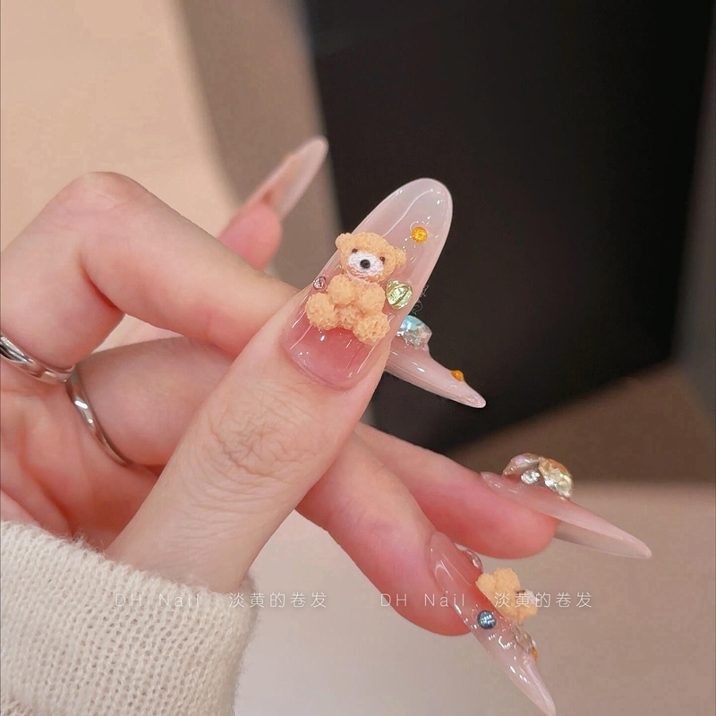 "Sugar Star Little Bear" Handmade Nail Art Korean Style 3D Mold Bear Dopamine K9 Diamond High-End Brightening Nail Art