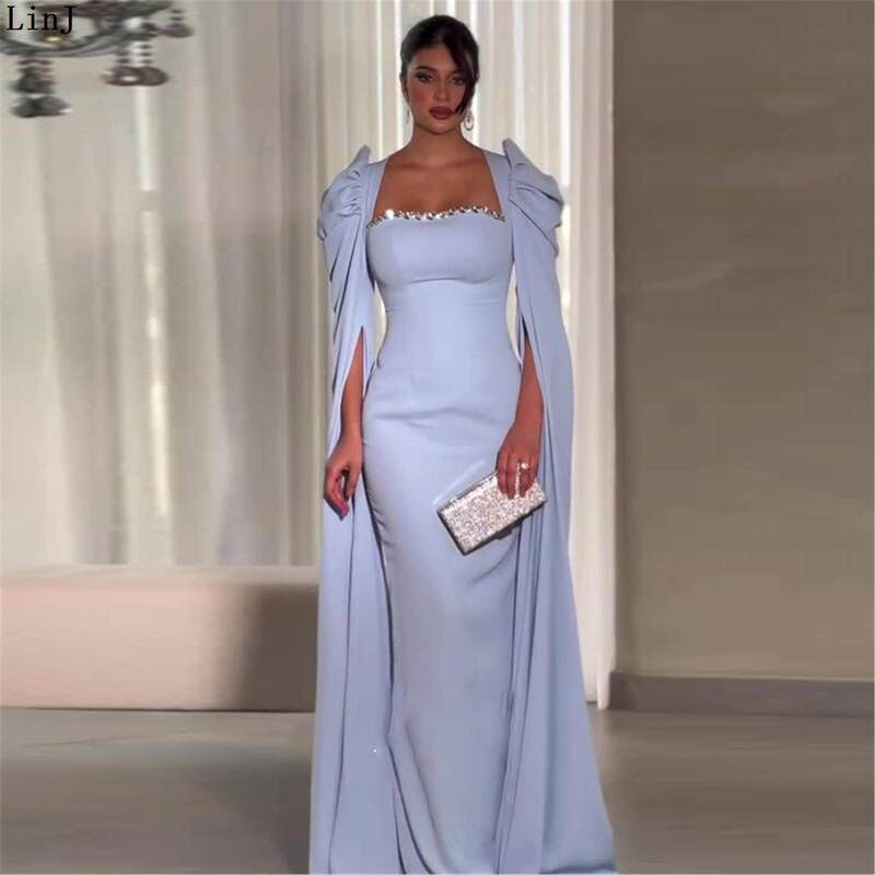 Linj Hot Girl 2026 European and American Style Slim Fit Light Blue Dress Gown