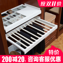 Pretty daughter-in-law matte white pants rack Telescopic wardrobe pull basket drawer plaid draw cabinet storage rattan basket cabinet pants rack