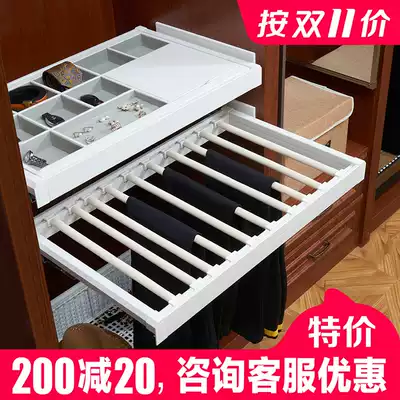 Pretty daughter-in-law matte white trouser rack telescopic wardrobe pull basket drawer plaid draw cabinet storage rattan basket cabinet trouser rack