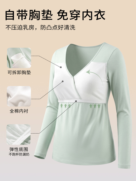 哺乳上衣秋衣兰精天丝莫代尔春秋款孕妇秋衣秋裤喂奶保暖免穿文胸 — 4