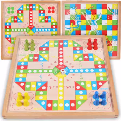 Wooden children's flying chess intelligence entertainment checkers parent-child interactive desktop game chess multi-function five Snake Chess