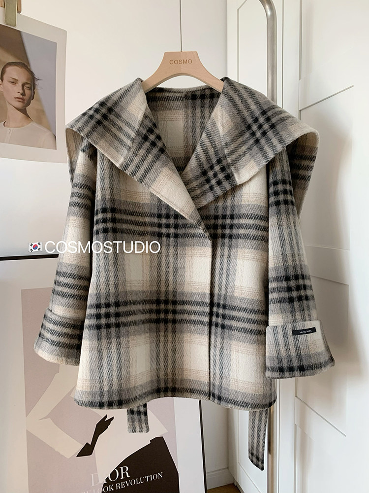 South Korea East gate Navy Neckline Girdle Bifacial Cashmere Plush Fur Coat Jacket Woman 2023 Winter New-Taobao