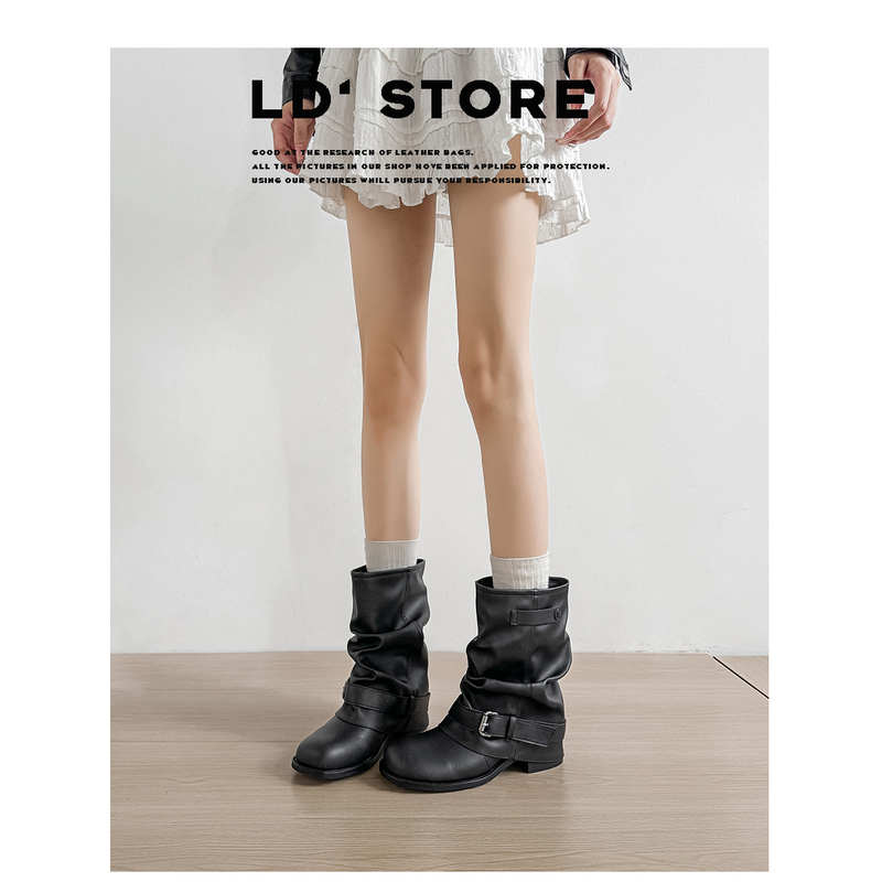 Sheepskin Version ~ Height-Increasing Short Riding Boots for Women, 2026 Autumn New Retro Thick-Heeled Pleated Western Cowboy Boots Sheepskin Version ~ Height-Increasing Short Riding Boots for Women, 2026 Autumn New Retro Thick-Heeled Pleated Western Cowboy Boots
