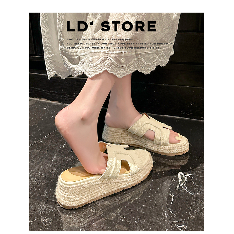 Genuine Leather Version ~ Zhao Lusi's Same Style One-Strap Sandals for Women, Summer Outdoor Wear, Straw Platform Shoes, Thick-Soled High-Heeled Sandals Genuine Leather Version ~ Zhao Lusi's Same Style One-Strap Sandals for Women, Summer Outdoor Wear, Straw Platform Shoes, Thick-Soled High-Heeled Sandals