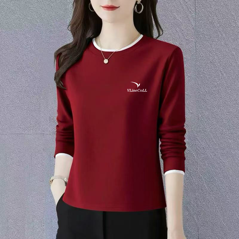 Pure Cotton Long-Sleeved T-Shirt for Women, Base Layer for Autumn and Winter, Can Be Worn Outside, 2025 New High-End Stylish Regular Shoulder Top Pure Cotton Long-Sleeved T-Shirt for Women, Base Layer for Autumn and Winter, Can Be Worn Outside, 2025 New High-End Stylish Regular Shoulder Top
