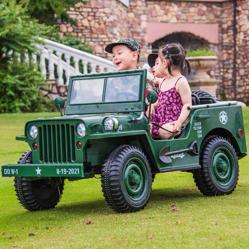 Willis WWII Gip Children's Electric Car Four Wheels Remote Control Double Cross Country Children's Toy Car Can Be Seated