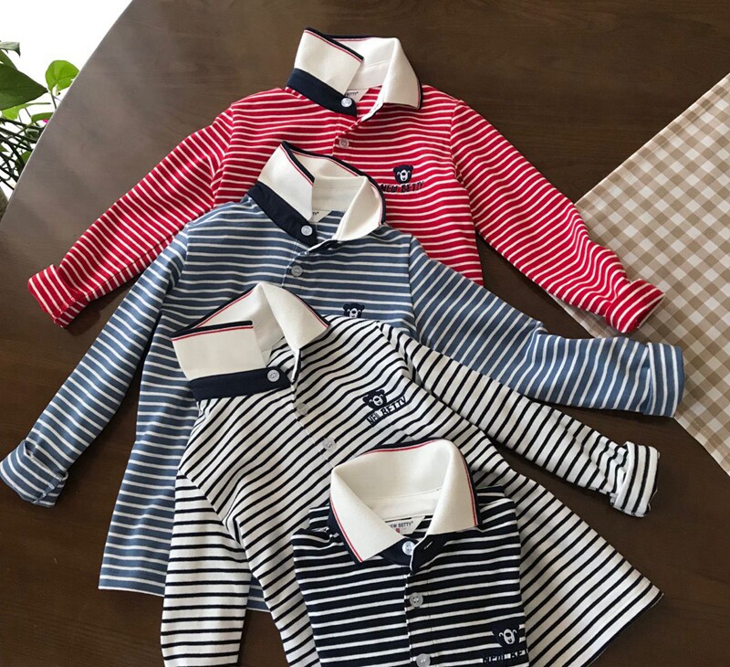 The craftsmanship of this collar is comparable to that of shopping malls. 110-160 boys' college style striped long-sleeved POLO shirt