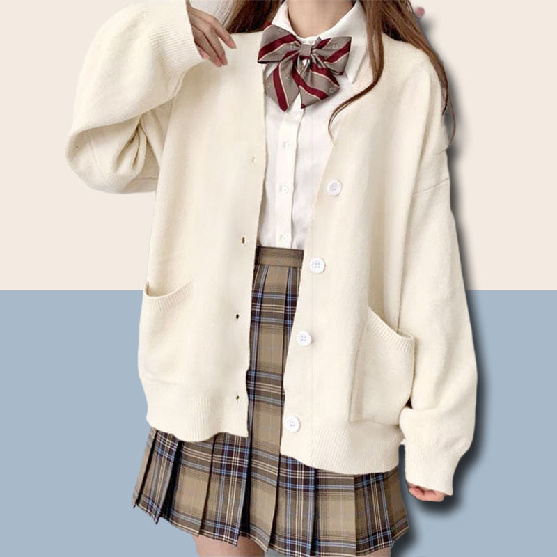Jk Sweater Cardigan for Women, Sweet Japanese Style, Spring and Autumn, Preppy Style, Lazy Style, Loose Solid Color Long-Sleeve Jacket for Women