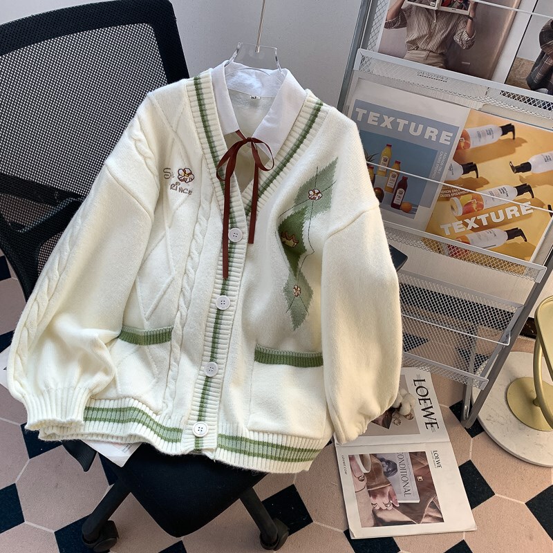 Forest-Style V-Neck Sweater Cardigan for Women, Autumn and Winter Outerwear, 2025 New Loose and Lazy College Style Age-Reducing Top Forest-Style V-Neck Sweater Cardigan for Women, Autumn and Winter Outerwear, 2025 New Loose and Lazy College Style Age-Reducing Top