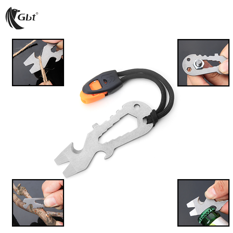 Multifunction Swiss key buckle combined tool bottle opener crowbar crowbar with mouth whistle wrench outdoor first aid