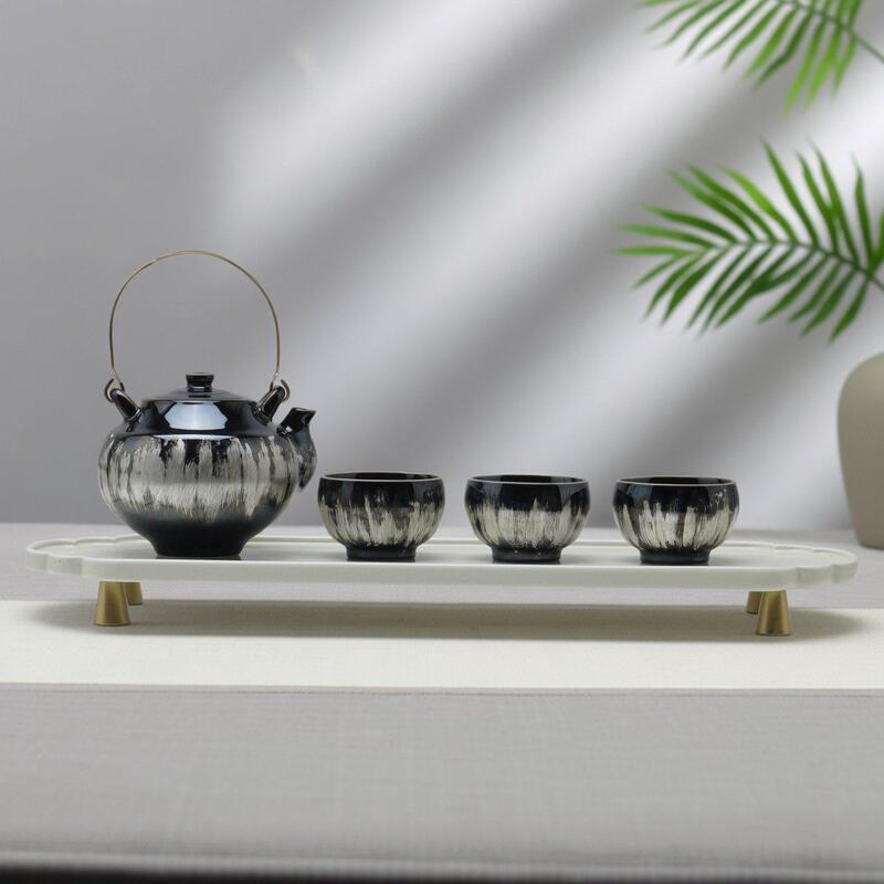 New Chinese-Style Ceramic Tea Set Tray Set Teapot Teacup Hotel Living Room Tea Room Decorative Ornaments High-End Display Items New Chinese-Style Ceramic Tea Set Tray Set Teapot Teacup Hotel Living Room Tea Room Decorative Ornaments High-End Display Items