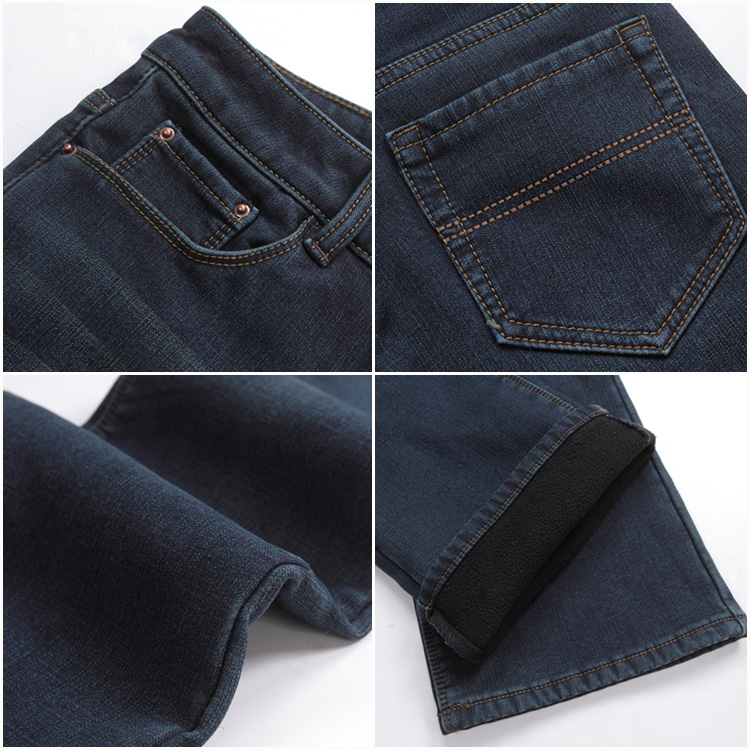Cộng với nhung ấm áp nam micro-bar jeans mùa đông dày eo nam sừng đen quần dài quần denim nam jean nam