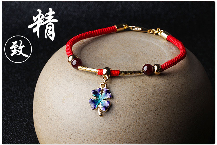 Cổ chân nữ dây đỏ chân chuỗi quốc gia chân gió dây dệt tay bốn lá cỏ ba lá phong cách Trung Quốc chân đồ trang sức chân cổ - Vòng chân lắc chân bạc pnj