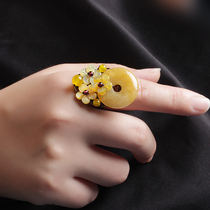 Retro ring index finger ring safe buckle flower court ring Wild Girl National style hand decoration ancient style jewelry