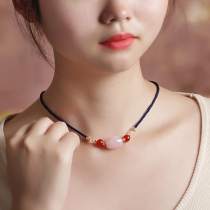 Ethnic style ornaments necklace female hipster choker short style peach flower pink crystal pendant simple neck jewelry