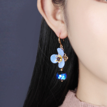 Vintage glazed earrings flower earrings blue short style small and exquisite versatile ethnic accessories antique ear jewelry