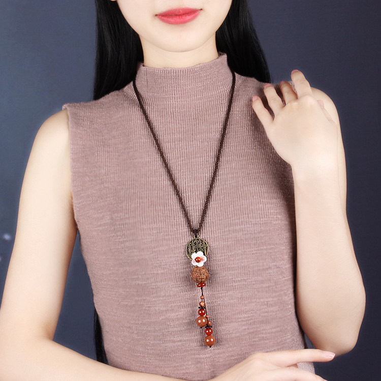 Vintage necklace Women's national style sweater chain Long version Bodhi wild pendant Simple pendant decorative skirt accessories