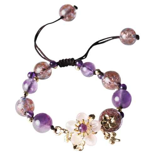 Браслет из кварца с аметистом, цепочка, свежее этническое ювелирное украшение, плетеный аксессуар, декор, этнический стиль, китайский стиль