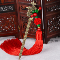 Retro Chinese style red tassel rose bride hairpin headgear wedding hair accessories plum blossom hairpin hair hair accessories